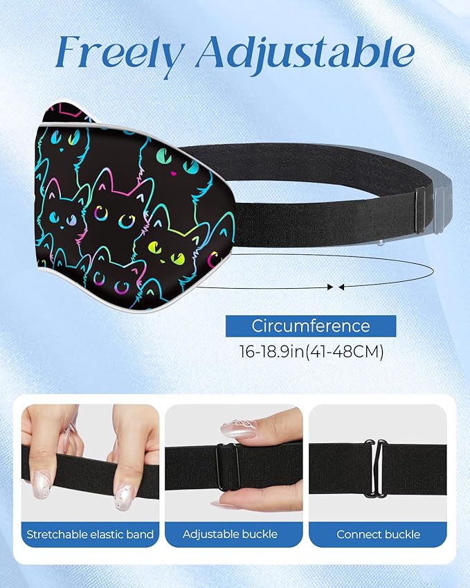 Sleep Mask for Kids - Cute Kawaii Cartoon Silk Sleeping Mask with Adjustable Strap Soft Smooth Light Eye Mask for Sleeping Silk Kids Eye Cover for Boys Girls Teens, Luminous Black Cats - Bloomnest