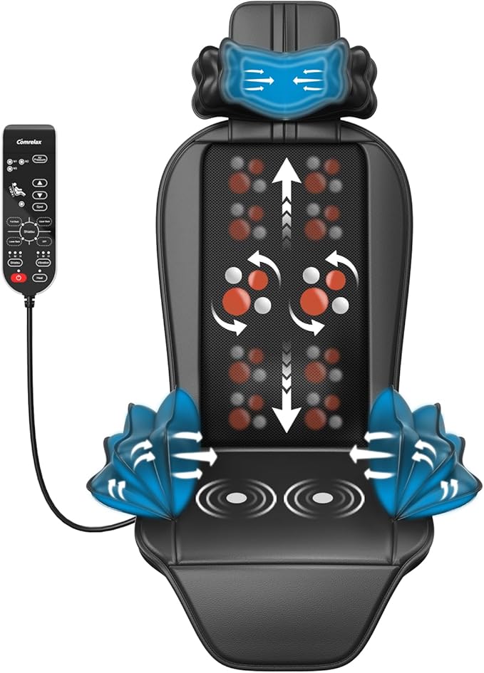 Shiatsu Back Massager for Pain Relief Deep Tissue, Chair Massager with Soothing Heat & Vibration, Soft S-Curve & Height Adjustable for Diverse Body Contours, Home Office Gifts for Men Women - Bloomnest