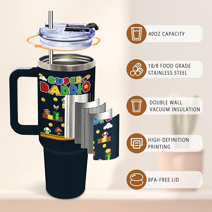 DUUV 40 Oz Tumbler for Dad, Birthday Gifts for Dad from Daughter Son Kids, Papa Gifts for Super Daddy Stepdad Elderly Father, Father Gift Ideas for Christmas Thanksgiving, 1PCS - Bloomnest