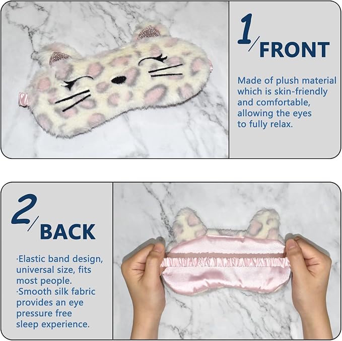Cute Animal Sleeping Mask Sleep Mask, Soft Plush Cat Eye Mask for Travel Nap Sleeping Blindfold Eye Cover Eyeshade for Adult Kids Girls Teens Men Women - Cat, Dapple - Bloomnest
