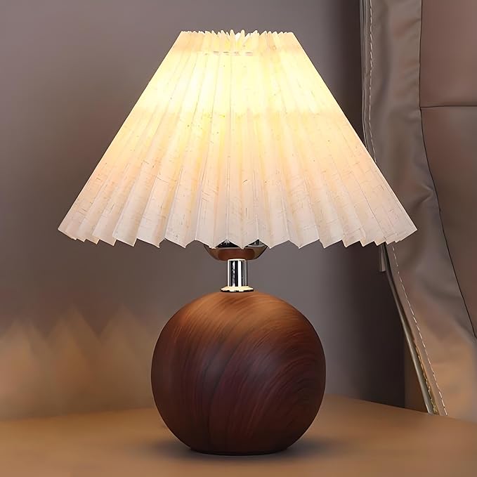 Ceramic Table Lamp for Bedroom, Small Space Pleated Cute Bedside Table Lamp with Switch, Night Light, Decor Desk Lamps for Living Room, Kids Room, Dorm, Office, Nursery with E26 LED Bulb - Bloomnest