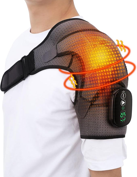 Cordless Shoulder Heating Pad, Heated Shoulder Wrap with Vibration, Shoulder Massager Heated Shoulder Brace for Women Men - Bloomnest
