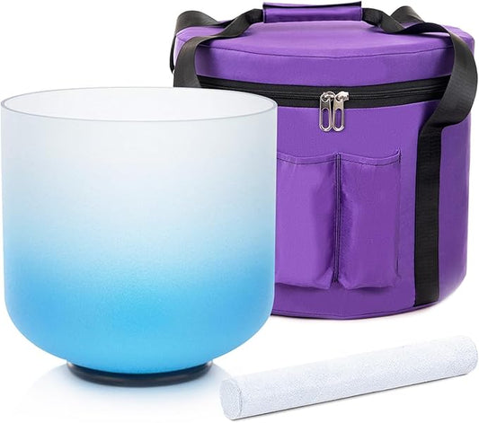7" G Note 432HZ Azure Blue Color Crystal Singing Bowl Frosted Quartz Root Base Chakra Meditation Sound Healing with Durable Carrying Case Suede Striker O-ring - Bloomnest