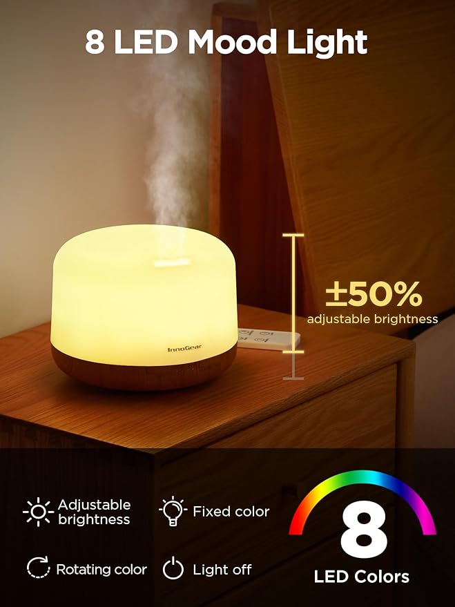 InnoGear 500ml Essential Oil Diffuser with Remote Control, Premium Ultrasonic Aromatherapy Diffusers Scent Humidifier Vaporizer Auto-Off Timer for Large Room Home, Yellow - Bloomnest