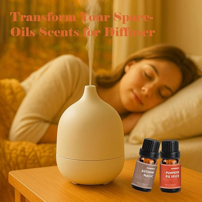 AmaKane Fall Fragrance Oil, Autumn Essential Oils for Diffuser, Soap Candle Making Scents, Pumpkin Pie Spice, Vanilla Cinnamon, Apple Cider, Fallen Leaves, Autumn Magic, Cinnamon Chai, 6x10 ml AmaKane