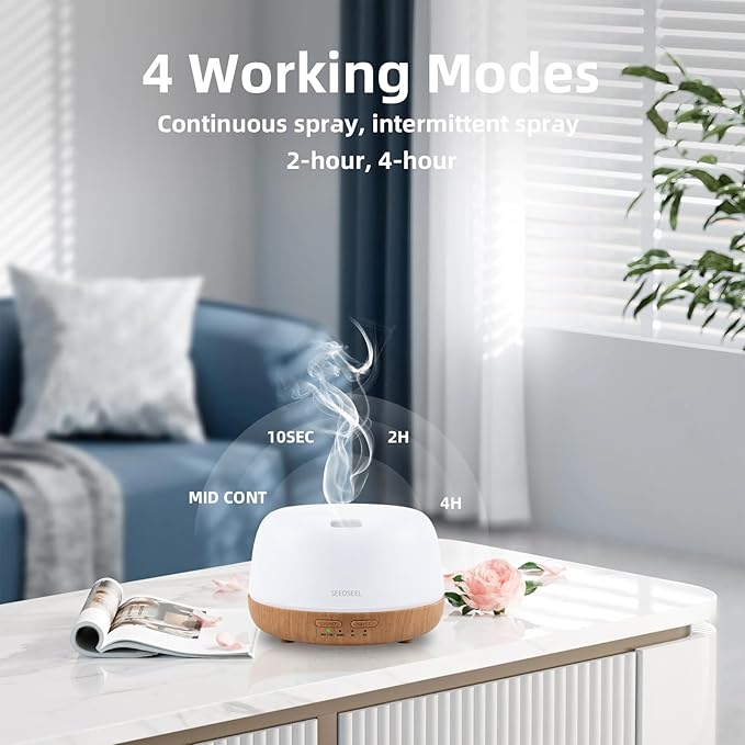 300ML Essential Oil Diffuser with 7-Color LED Lights and Remote Control, Modern Minimalist Design, High-Efficiency Ultrasonic Mist Aromatherapy Diffuser for Home - Bloomnest