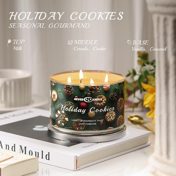 Over 50 Hours Jar Candle - 4-Wick Long-Lasting Scented Candles, 18oz Natural Soy Wax Candle for Home, Candle Gifts for Women & Men, Holiday Cookies - Bloomnest