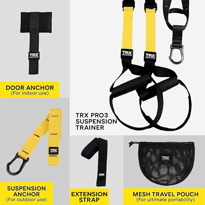 TRX PRO3 Suspension Trainer System, Durable Design for Cross-Training, Weight Training, HIIT Training & Cardio, Includes 3 Anchor Solutions for Indoor & Outdoor Home Gyms - Bloomnest