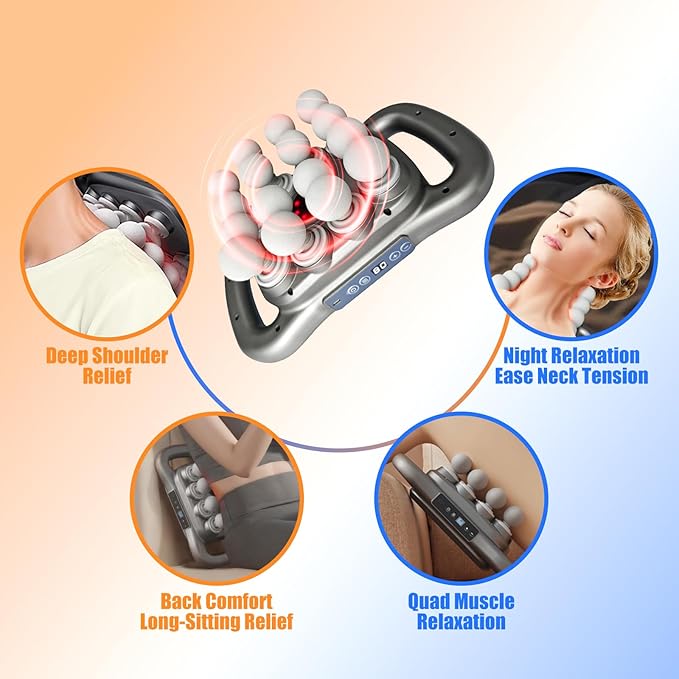 chinensis 16 Head Massage Gun Deep Tissue, 9 Modes & 9 Speeds Muscle Massager with Quad Motor, 22800 RPM Percussion, Whisper Quiet, Type-C Rechargeable Handheld Back and Body Massager for Pain Relief - Bloomnest