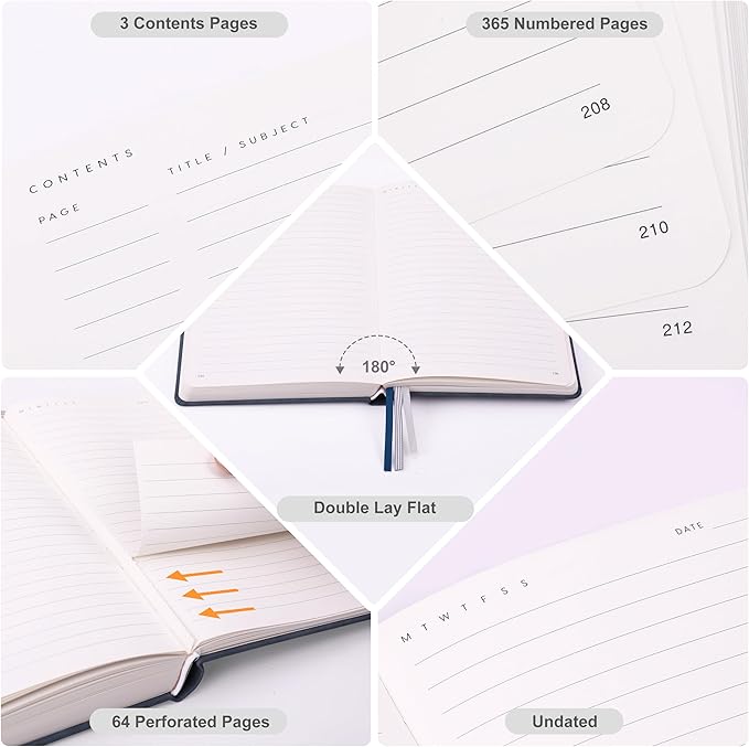 &And Per Se Lined Journal Notebook, 365 Pages, A5 Faux Leather Hardcover,100GSM Thick Paper, Journal for Women Men, Journaling Notebooks -5.7x8 (Blue)