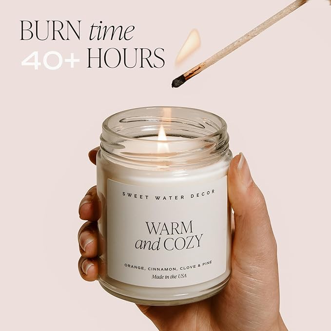 Sweet Water Decor Hello Fall Candle - Cinnamon Apples Cloves & Nutmeg Fall Scented Candle for Home Decor - 100% Cotton Wick Halloween Candle with 40 Hour Burn Time - Made in The USA - 9oz Clear Jar - Bloomnest