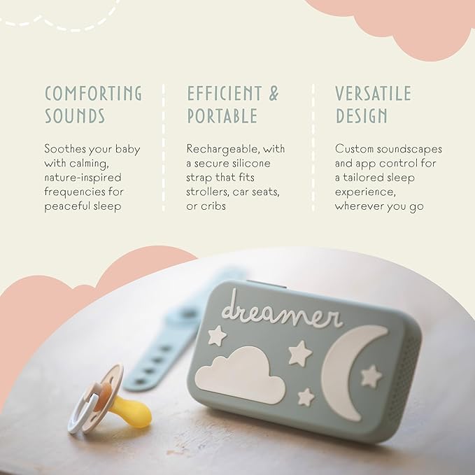 Dreamer Sound Machine - Portable BPA-Free Silicone Sleep Aid with Sleep-Promoting Frequencies, Night Light & Soothing Sounds for Babies & Kids - Sage