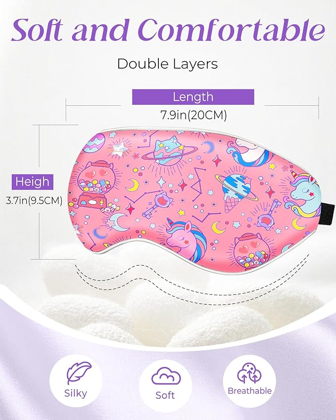 Sleep Mask for Kids - Cute Kawaii Cartoon Silk Sleeping Mask with Adjustable Strap Soft Smooth Light Eye Mask for Sleeping Silk Kids Eye Cover for Boys Girls Teens, Ice Cream Planet - Bloomnest
