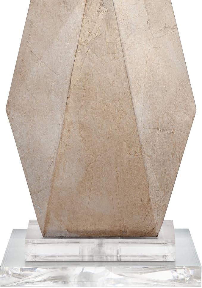 Possini Euro Design Modern Table Lamp with Acrylic Riser 32 1/2" Tall Champagne Gold Off-White Fabric Hardback Drum Shade Decor for Bedroom Living Bedside Nightstand Home Office Kids Room - Bloomnest