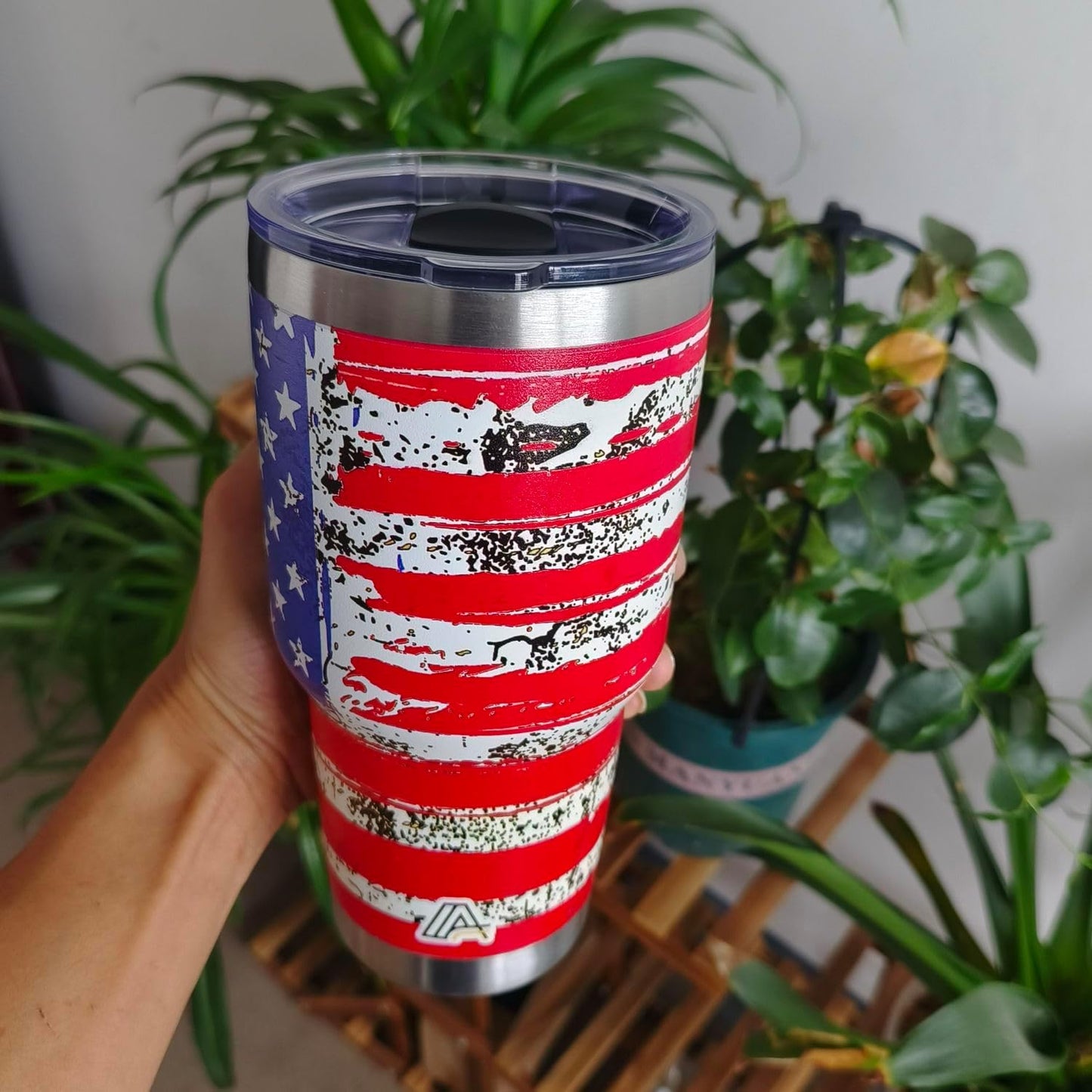 30oz Stainless Steel Tumbler - USA FlagTumbler with Lid and Straw, Double Walled Travel Mug Insulated for Hot & Cold Drinks, Vacuum Insulated Water Bottle for Home, Patriotic Gift