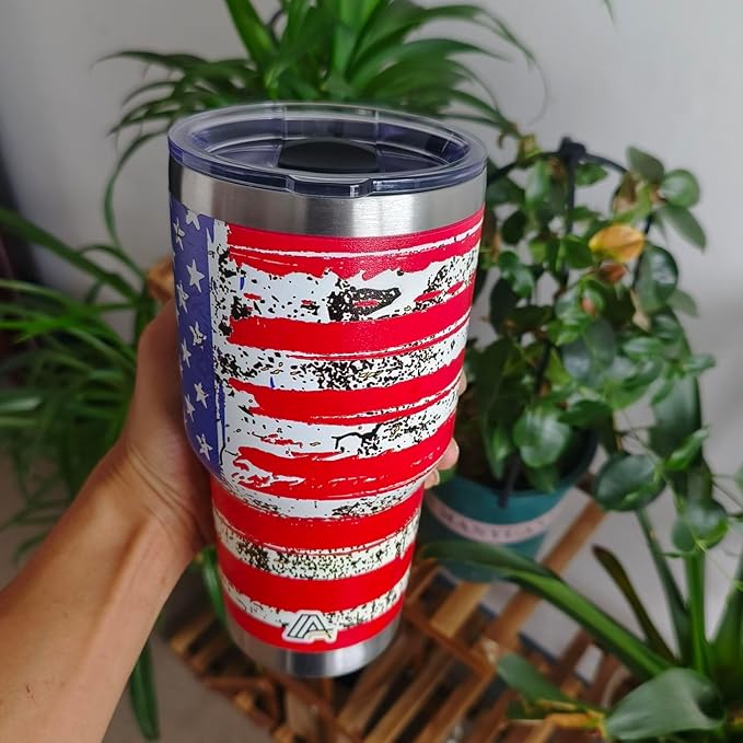 30oz Stainless Steel Tumbler - USA FlagTumbler with Lid and Straw, Double Walled Travel Mug Insulated for Hot & Cold Drinks, Vacuum Insulated Water Bottle for Home, Patriotic Gift - Bloomnest