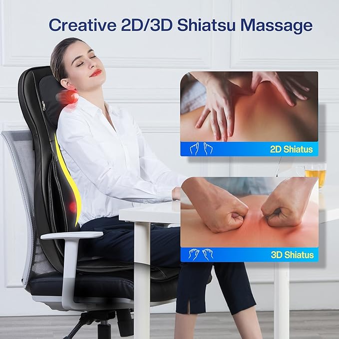 COMFIER Shiatsu Neck Back Massager with Heat,2D/3D Massage Chair Pad with App Control,Deep Tissue Kneading Massage Chair Pad with Compression,Chair Massager for Full Body,Gifts for Mom,Dad, Black - Bloomnest