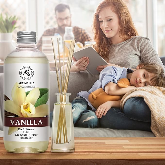 Vanilla Diffuser Refill w/Natural Essential Vanilla Oil 17 Fl Oz - Intensive - Fresh & Long Lasting Fragrance - Reed Diffuser Oil - Best for Aromatherapy - SPA - Home - Office - Fitness Club - Bloomnest