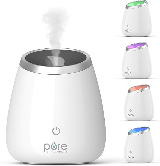 Pure Enrichment PureSpa Deluxe Ultrasonic Aromatherapy Oil Diffuser - 120ml Water Tank, Mood-Boosting Ionizer and Optional Color-Changing Light - Lasts Up to 10 Hours with Auto Safety Shut-Off - Bloomnest