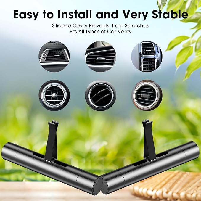2 Packs Custom Car Air Freshener Diffuser Vent Clips with 12 Refill Sticks for Cars, Office, Kitchen, Bathroom, Pet Basic Refillable Kit Essential Oil Diffusers Car Accessories for Women Men - Bloomnest