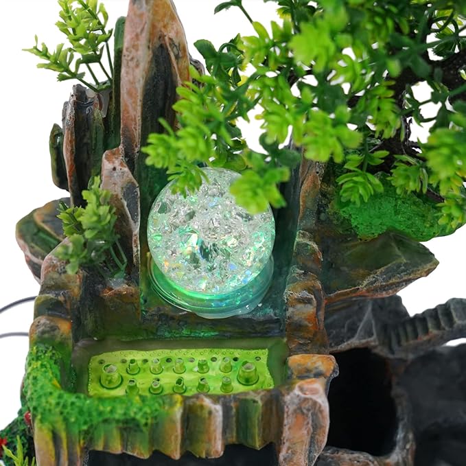 Indoor Fountain Rockery Tabletop Fountain with an Atomizer Elaxation and LED Light Water Feature Meditation Desktop Fountains for Home Office Decor or Gift 11.81''L x 7.09''W x 12.99''H