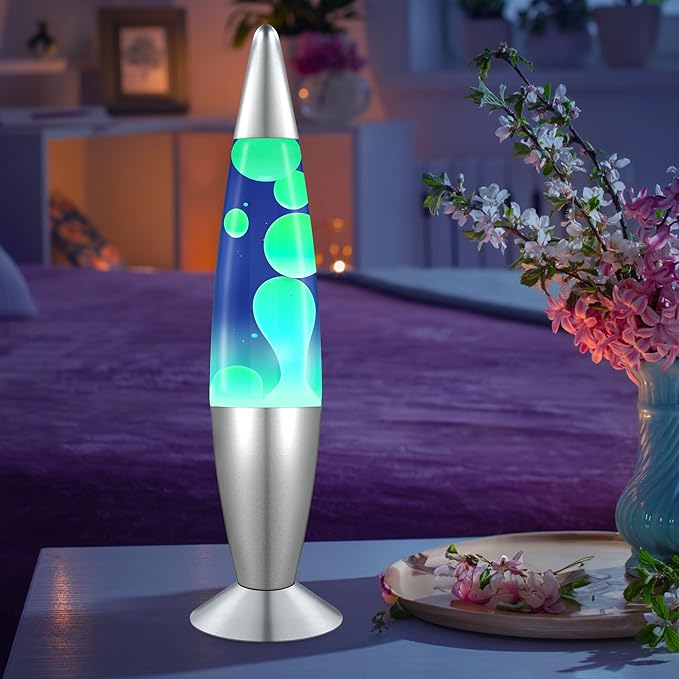 JAMBO 16" Beautiful Lamp- Blue with Yellow/Green Wax, Relaxing Liquid Light, Night Light Nightlight, Home Decor Living Room Office Bedroom Lamp for Adults Teens Kids, Magma Motion - Bloomnest