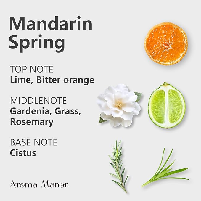 Hotel Diffuser Oil - Mandarin Spring Essential Oils for Scent Diffuser - Tangerine, Lime, Gardenia, Green Grass -Home Luxury Scents Aroma Fragrance for Home, Office - Bloomnest