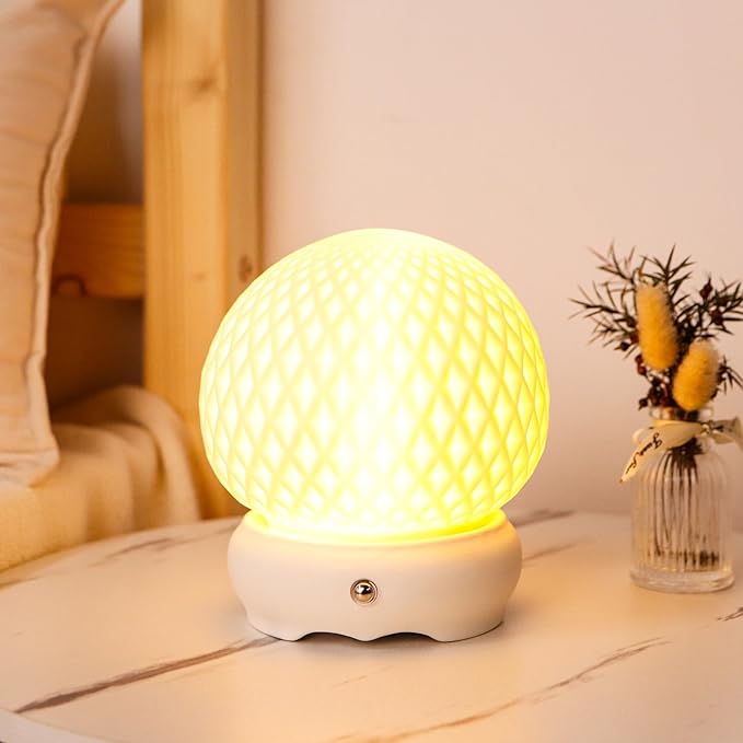 JHY DESIGN Ceramic Spherical Decorative lamp 6" H Rechargeable Table Lamp Dimmable Touch Control Desk lamp for Home Bedroom Living Room Outdoors(Diamond Pattern) - Bloomnest