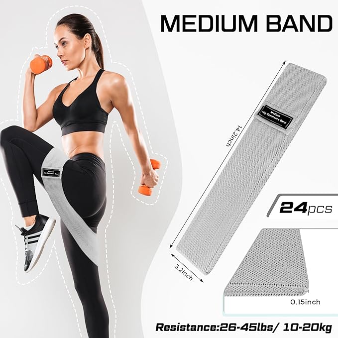 24 Pcs Fabric Resistance Bands for Working Out Strength Exercise Bands for Women Men Resistance Loop for Legs and Butt, Yoga, Pilates, Rehab, Fitness and Home - Bloomnest
