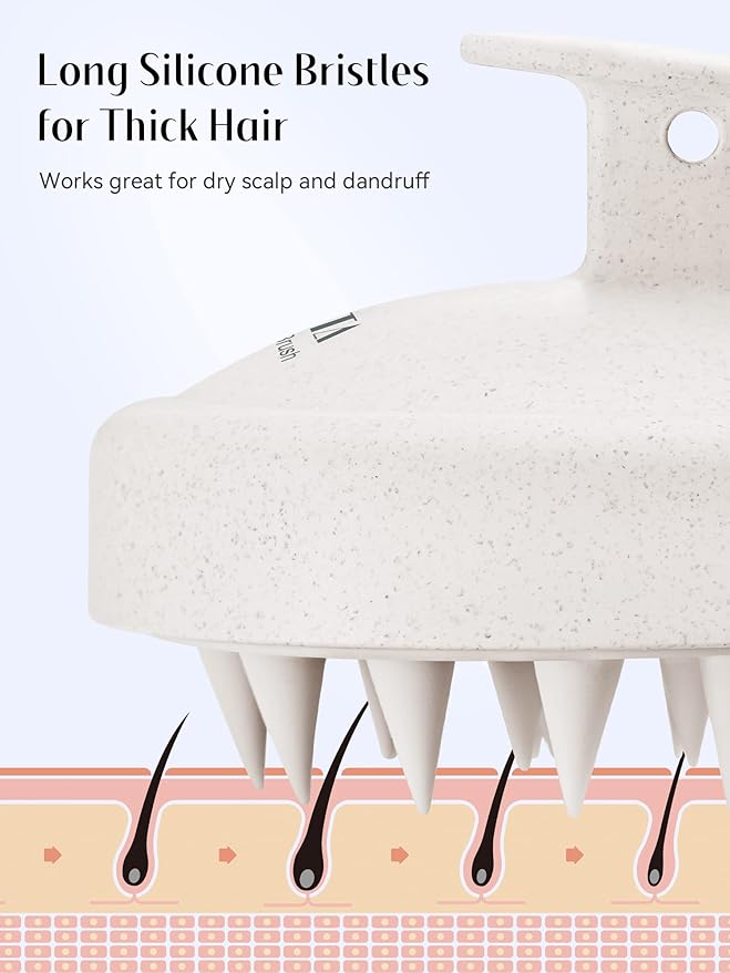 HEETA Scalp Massager Hair Growth, Soft Silicone Scalp Scrubber Shampoo Brush for Exfoliation, Dandruff Removal & Head Massage Stress Relax, Wet & Dry Use for Thick, Thin Hair Care, Wheat Straw Beige HEETA