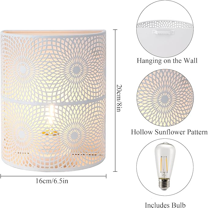 JHY DESIGN Set of 2 Battery Powered Lamp 8''H Vintage Wall Mount Lamp Metal Wall Sconce Lighting with LED Edison Style Bulb and 6-Hours Timer Wall Decor for Bedroom Living Room Hallway(Sunflower - Bloomnest