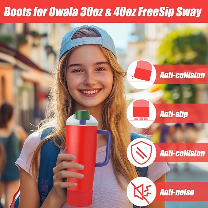 Mity rain 2PCS Protective Silicone Boots for Owala 30oz & 40oz FreeSip Sway Bottles & Tumblers - Accessories for owala, Enhances Stability & Prevents Scratches (Red) Mityrain