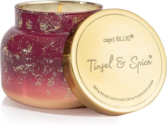 Capri Blue Glimmer Jar Candles - Luxury Holiday Scented Candles for Home - Long Lasting Soy Wax Blend - Scented Holiday & Home Decor - Tinsel & Spice Oversized Jar (28 oz) - Bloomnest