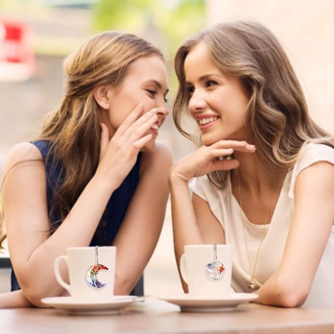 7 Chakra Healing Crystal Tea Infuser Set - Reiki Quartz Gemstone Wire Wrapped Crescent Moon & Tree of Life Pendants, Stainless Steel Loose Leaf Tea Steeper