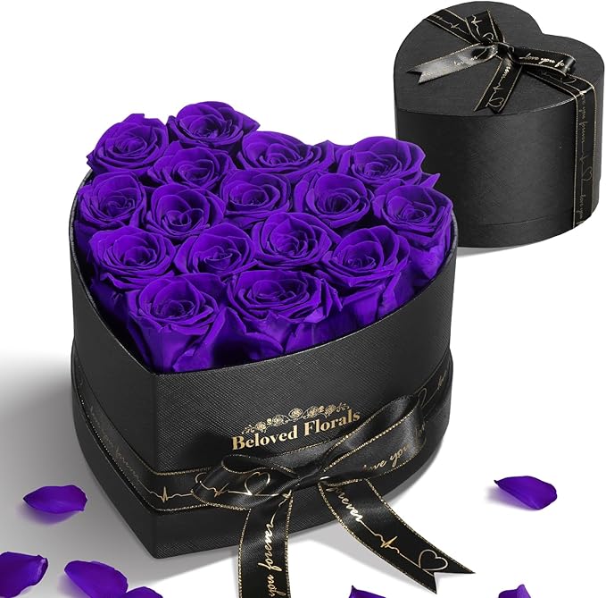 16 Preserved Flowers Rose Birthday Gifts for Women Her Mom Wife Girlfriend Grandma on Valentines Mothers Day Christmas Anniversary Romantic(Purple) - Bloomnest