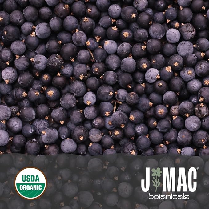 J MAC BOTANICALS, Organic Whole Juniper Berries, Certified Organic, juniper for herbal infusions, cooking and seasoning beef, pork, turkey brine, soups, syrups, cocktail bombs (4 oz) - Bloomnest