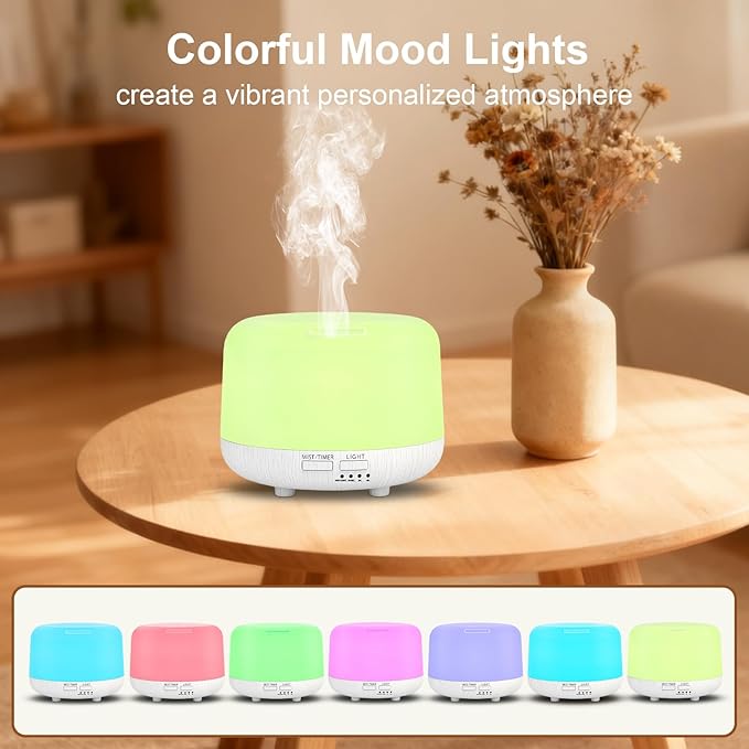 Aromatherapy Diffuser, 300ML Remote Control Essential Oil Diffusers, White Wood Grain Humidifier with 8 Colors Light 4 Timer Mode, Ultrasonic Scent Diffuser for Home, Office - Bloomnest