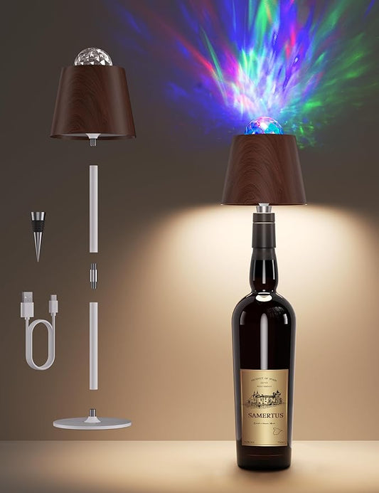 Joyzy Table Lamp Projector Lighting, Wireless Wine Bottle Lamps Rechargeable Lights Water Wave Ripple Projection Liquor Bottle Decoration Light Ambient for Bar - Bloomnest