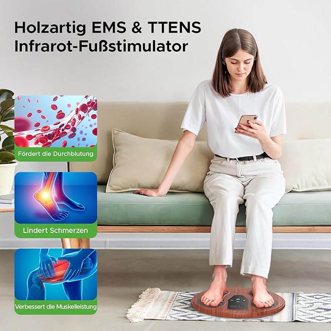 EMS Foot Massager with Infrared Therapy for Neuropathy & Pain Relief – Rechargeable Electric Muscle & Nerve Stimulator for Feet & Calves, Blood Circulation Booster, Plantar Fasciitis Relief - Bloomnest