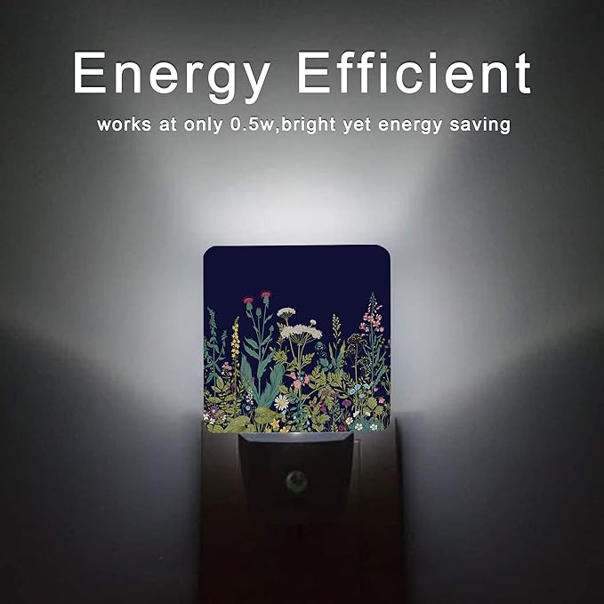 Herbs and Wild Flowers Night Light,Night Lights Plug into Wall 0.5W Sleep Friendly for Boys Girls Led Night Light Dusk to Dawn Sensor Nightlight for Stairway/Hallway/Bedroom - Bloomnest