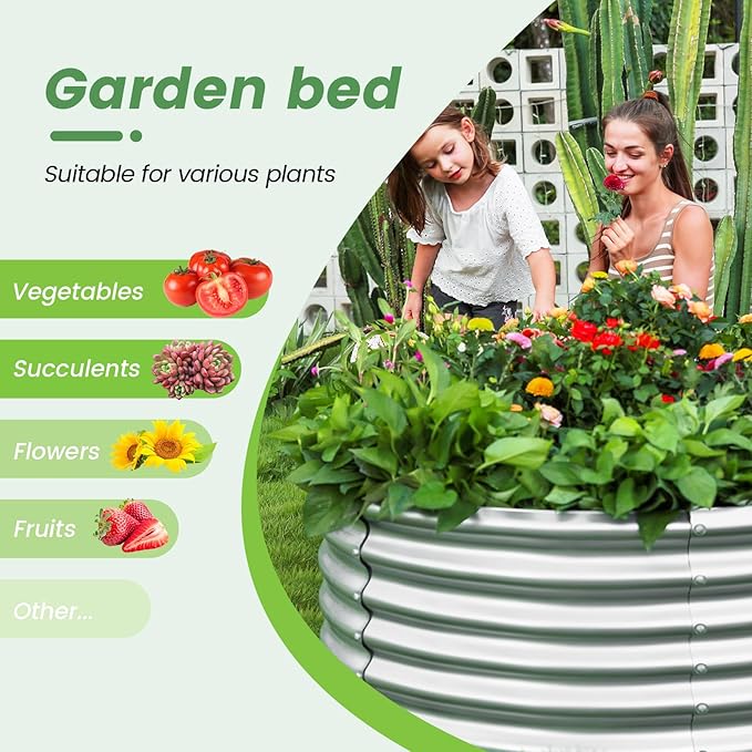 Land Guard 4×4×3ft Galvanized Raised Garden Bed Kit, Round Galvanized Planter Raised Garden Boxes Outdoor, Large Metal Raised Garden Beds for Vegetables, Silver - Bloomnest