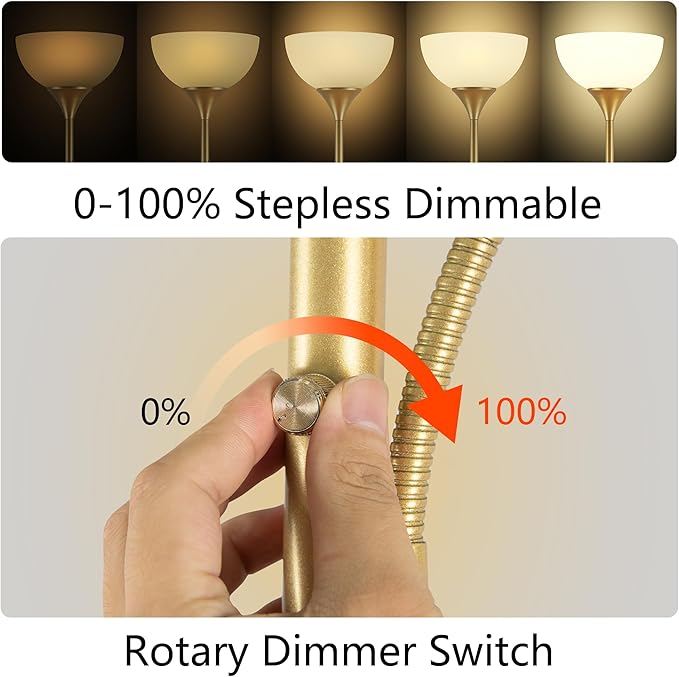 Floor Lamp, Standing lamp, Stepless Dimming Brightness, Included 9W and 5W LED Bulbs, Lamp for Living Room, Bedroom, Office, Reading - Bloomnest