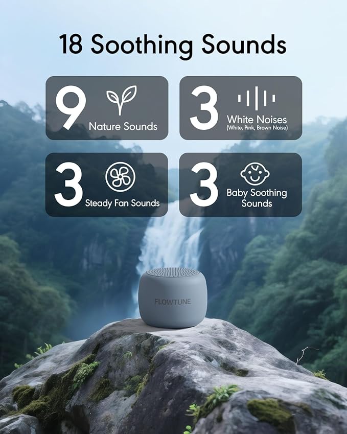 Sound Machine Flowtune White Noise Machine for Baby Adults, Mini Portable Sound Machine for Travel, 6H Timer, 18 Soothing Sleep Sounds Gift (Misty Blue) - Bloomnest