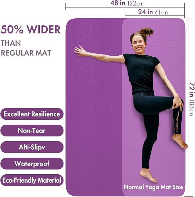 FrenzyBird Large Yoga Mat 6'x 4'（72”x 48”）—1/4" &1/3" Extra Wide Exercise Mat 183cm x 122cm Large Exercise Mat Big Home Yoga Mat Pilates Mat,Non Slip,Thick,TPE Workout Mat,for Women & Men, Yoga, Pilates, Gym and Floor Workouts Pilates - Bloomnest