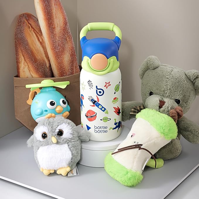 BOTTLE BOTTLE Kids Insulated Water Bottle with Straw Lid and Handle 16 oz Stainless Steel Vacuum Tumbler Water Bottles for School Outdoor Travel Gifts for Boys and Girls Astronaut - Bloomnest