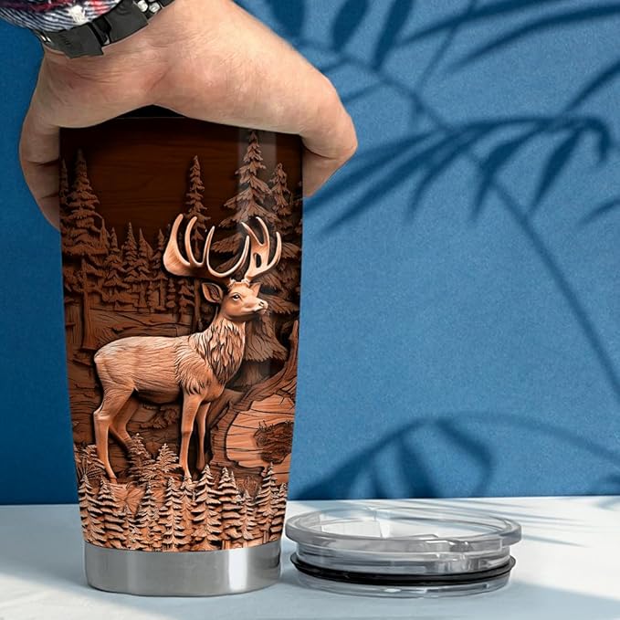 SANDJEST Deer Tumbler 20oz Stainless Steel Insulated Tumblers Coffee Travel Mug Cup Deer Gifts for Men Gift for Birthday Christmas - Bloomnest