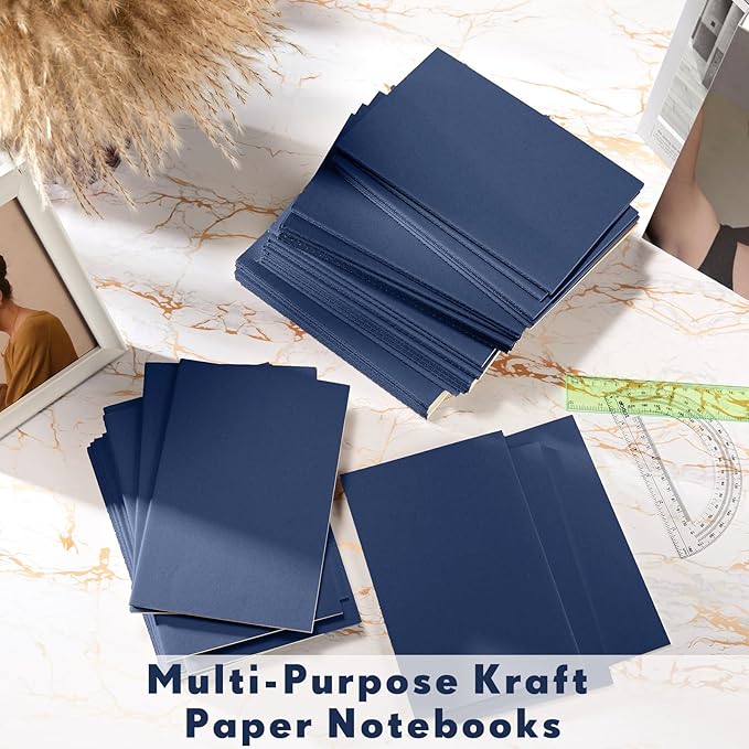 Mimorou 100 Pcs Journals Notebooks Bulk - Kraft Softcover A5 Small Notebooks 5.5 Inch x 8.3 Inch Notepads with 60 Page 30 Sheet for Writing Sketch Travel Office Supplies(Navy,Unlined) - Bloomnest