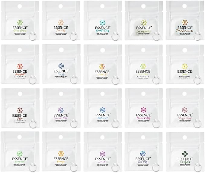 Essence Nasal Diffuser Ring Try-All Sample Pack - 20 Essential Oil Nose Ring Inhalers for Focus, Calm & Mood Support - Find Your Signature Wearable Aromatherapy Scent for Travel, Work & Self-Care - Bloomnest