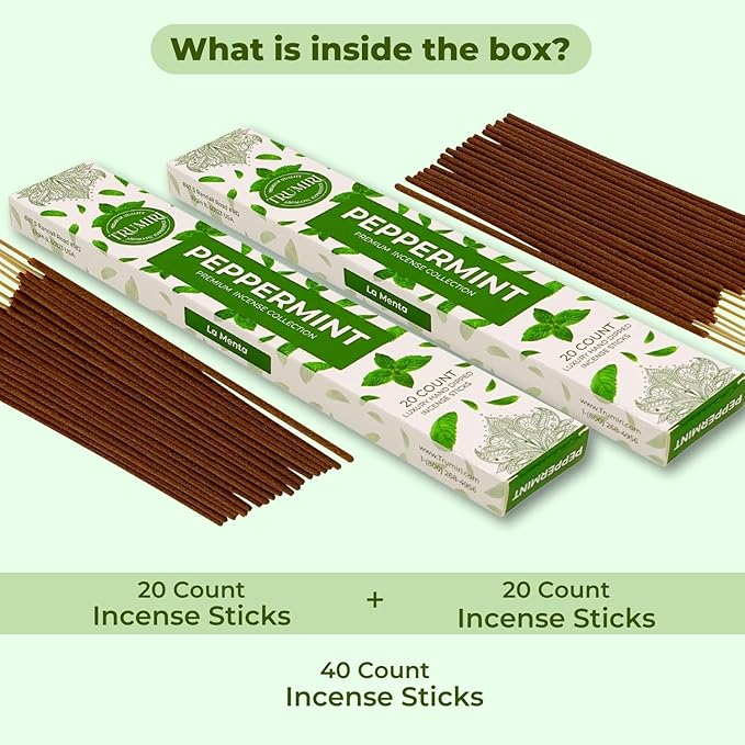 Peppermint Incense Sticks - Total 40 Insence-Sticks - Dual Pack of 20 Insense - Inciensos - Inscents - Natural Non Toxic Ingredients - Incents - Incence - Inscense - Insents TRUMIRI