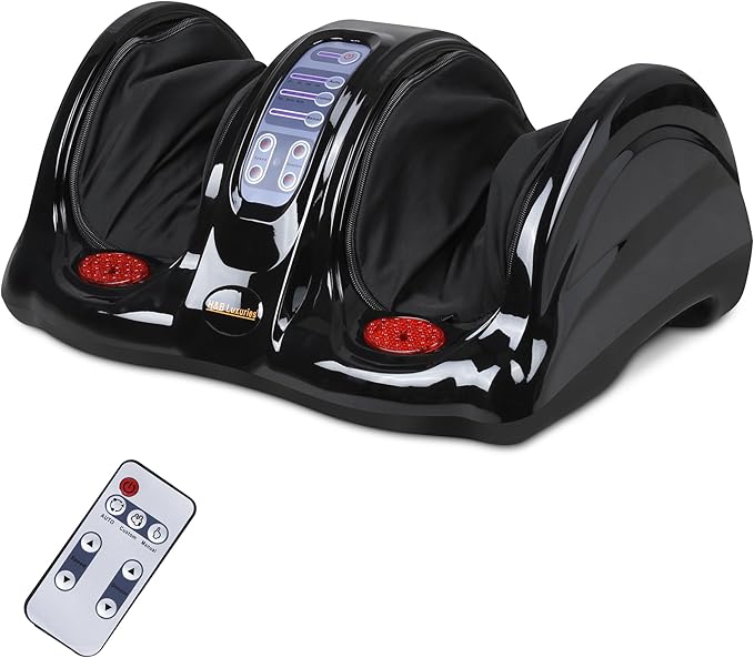 H&B Luxuries Shiatsu Foot Massager Machine with Remote Controller, Kneading and Rolling Home Massagers for Feet, Ankle, Calf, Leg, Ideal for Men, Women, Father, Mom Parents and The Elderly, Black